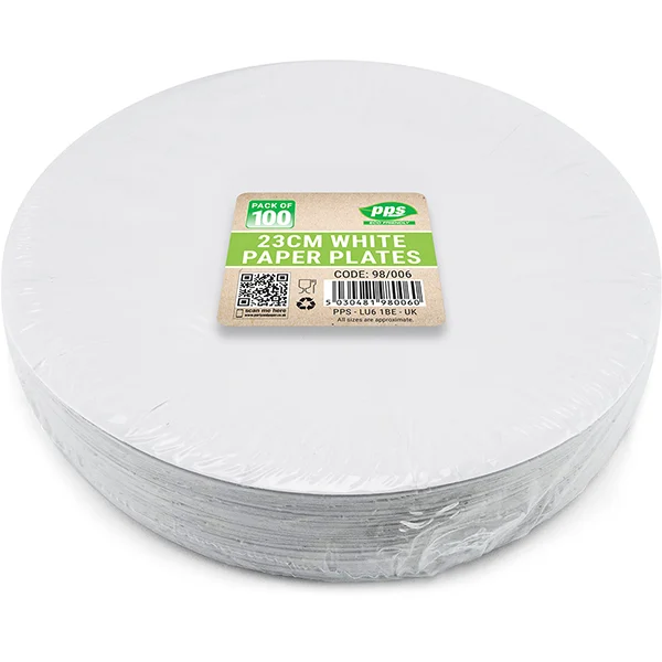 PPS 23cm White Paper Plates 100 Pack