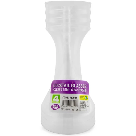 PPS Clear Stem Plastic Reusable Cocktail Glasses 190ml 4 Pack