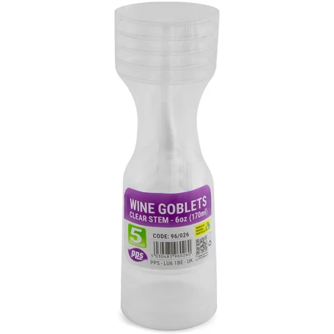 PPS Clear Stem Plastic Wine Goblets 170ml 5 Pack