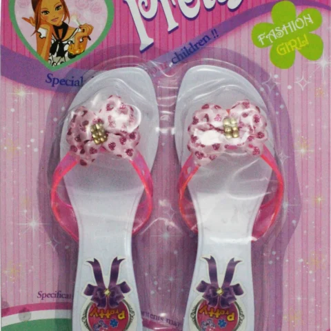 Pretty Girl Dress Up Slippers With Glittered Pink Bow