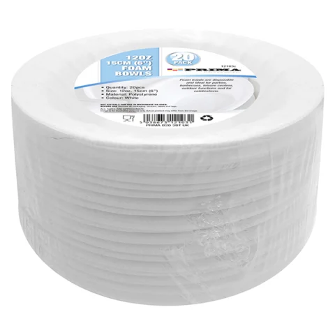 Prima 12oz Foam White Disposable Bowls 15cm 20 Pack