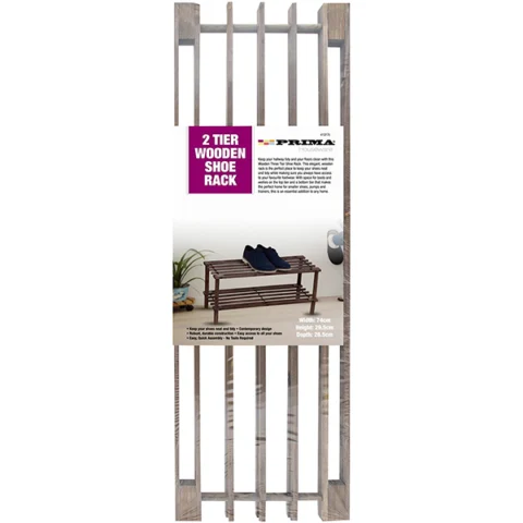 Prima 2 Tier Dark Oak Wooden Shoe Rack 74cm X 29.5cm X 26.5cm