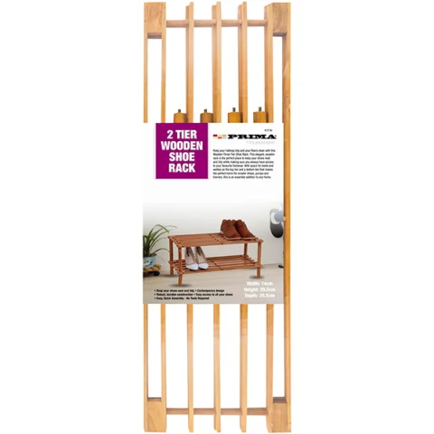 Prima 2 Tier Walnut Wooden Shoe Rack 74cm X 29.5cm X 26.5cm