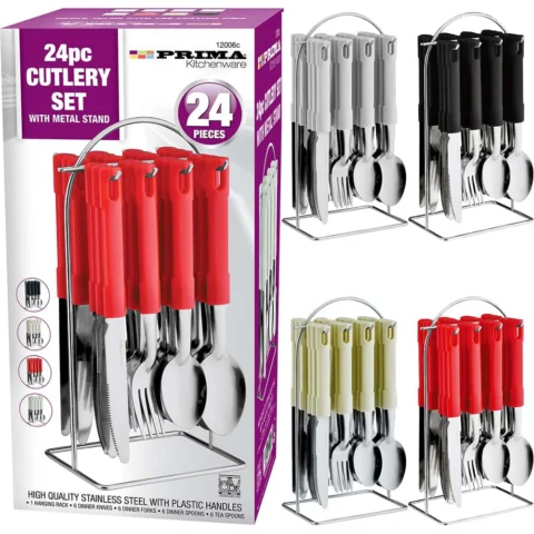 Prima 24pc Stainless Steel Cutlery Set With Metal Stand Assorted Colours