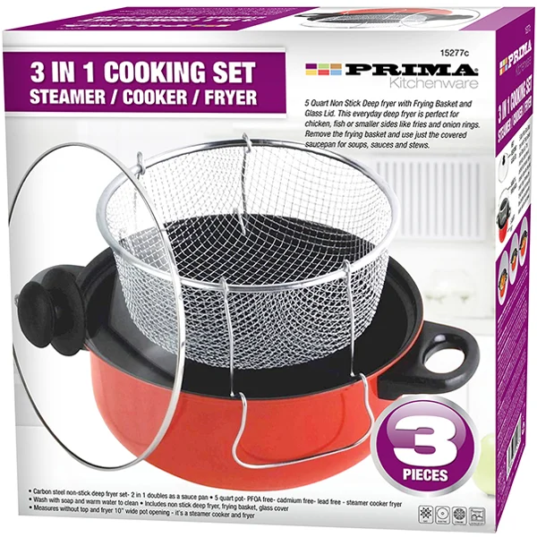 Prima 3-In-1 Steamer/Cooker/Fryer Cooking Set 3pc