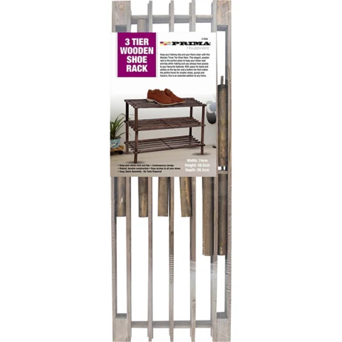 Prima 3 Tier Dark Oak Wooden Shoe Rack 74cm X 48.5cm X 26.5cm