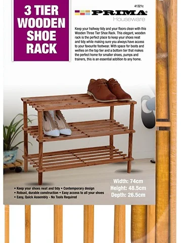 Prima 3 Tier Wooden Shoe Rack