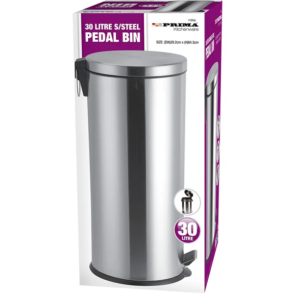Prima 30L Stainless Steel Pedal Bins 29.2cm X 64.5cm