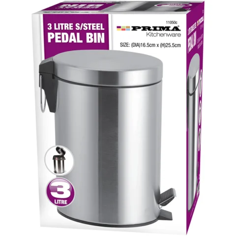 Prima 3L Stainless Steel Pedal Bin 16.5cm X 25.5cm