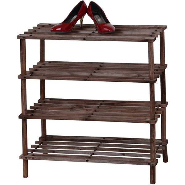 Prima 4 Tier Dark Oak Wooden Shoe Rack 74cm X 57cm X 26.5cm
