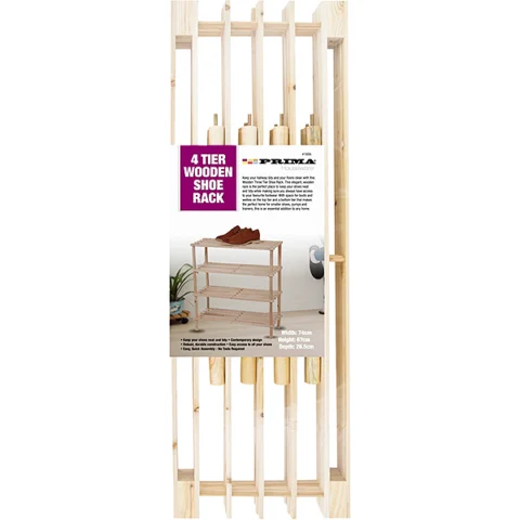 Prima 4 Tier Natural Wooden Shoe Rack 74 X 67 X 26.5cm