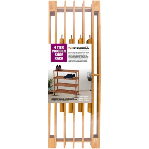 Prima 4-Tier Walnut Wooden Shoe Rack 74cm X 26.5cm X 67cm