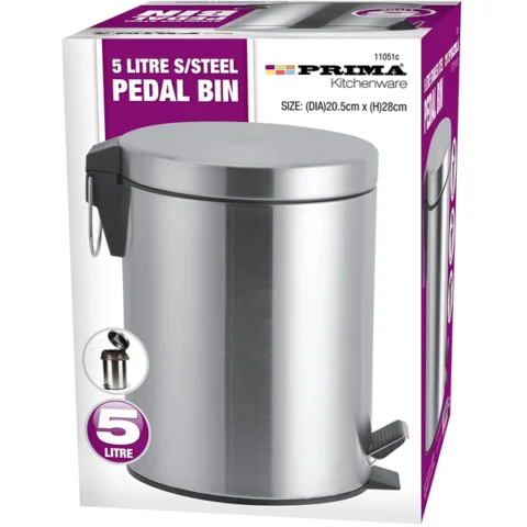 Prima 5L Stainless Steel Pedal Bins 20.5cm X 28cm