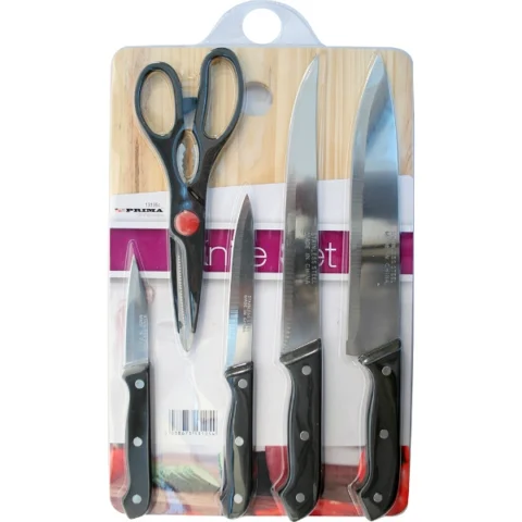 Prima 5pc Knife Set With Wooden Chopping Board