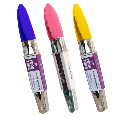 Prima 7" Tongs With Silicone Head Assorted Colours