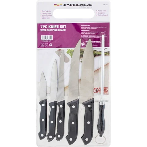 Prima 7pc Knife Set With Chopping Board & Sharpener