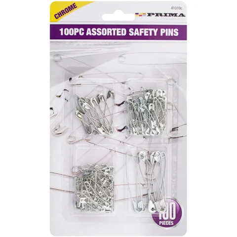 Prima Assorted Chrome Safety Pins 100pc