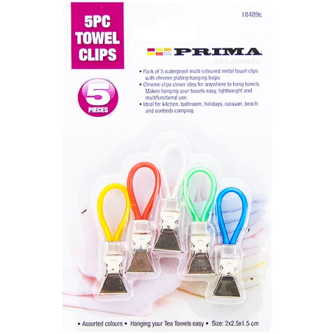 Prima Assorted Colour Towel Clips 5pc
