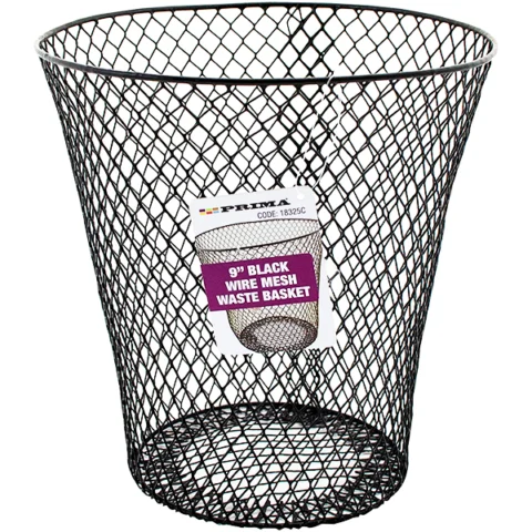 Prima Black Wire Mesh Waste Basket 9"