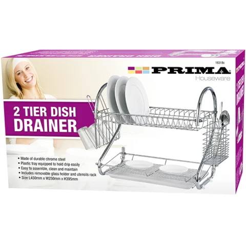 Prima Chrome 2 Tier Dish Drainer 45cm X 25cm X 39.5cm