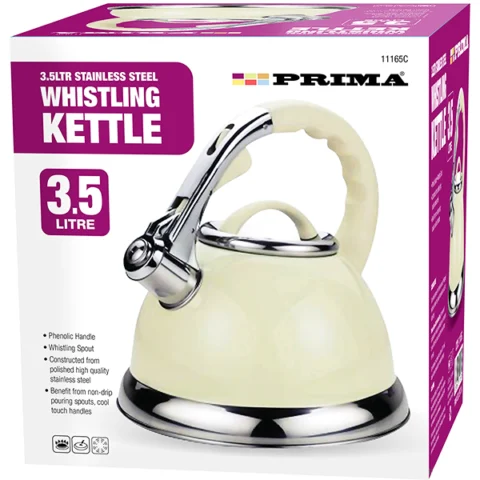 Prima Cream & Chrome Stainless Steel Whistling Kettle 3.5l