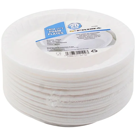 Prima Disposable White Foam Plates 18cm 20 Pack