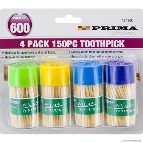 Prima Double Sided Bamboo Toothpick Canisters Assorted 150pc 4 Pack