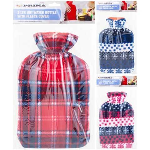 Prima Fleece Cover Hot Water Bottle 2l Assorted
