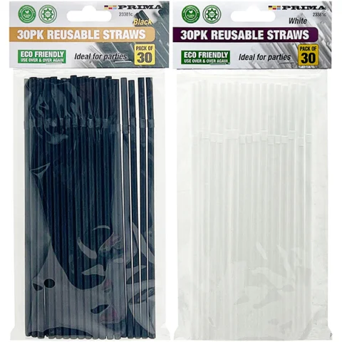 Prima Flexible Reusable Straws 30 Pack Black & White Assorted Colours