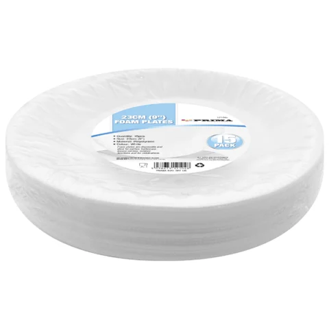 Prima Foam White Disposable Plates 23cm 15 Pack
