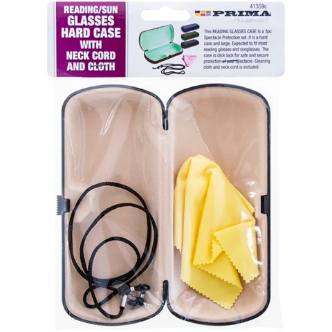 Prima Glasses Hard Case With Neck Cord & Cloth Set 3pc