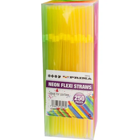 Prima Neon Flexi Straws 250pc
