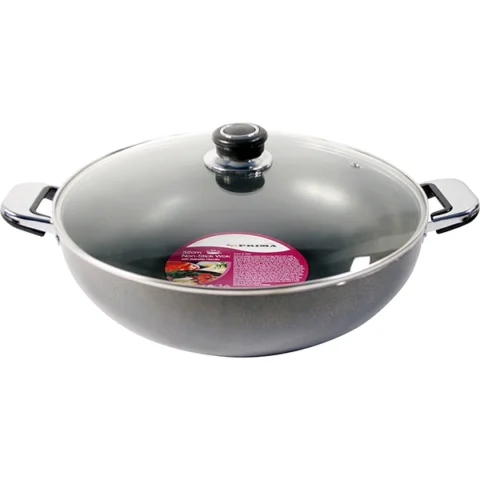 Prima Non-Stick Double Handle Wok With Glass Lid 32cm
