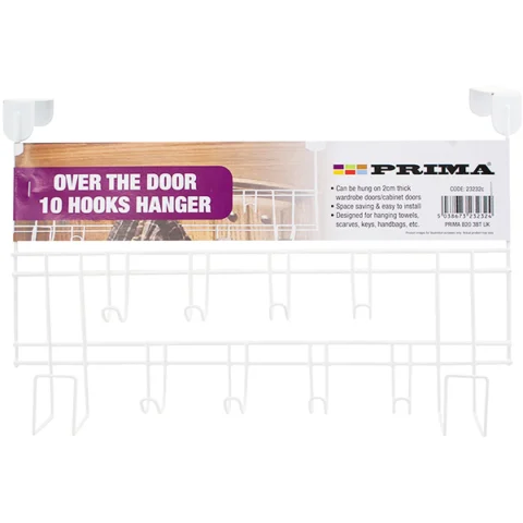 Prima Over The Door 10 Hook Hanger White