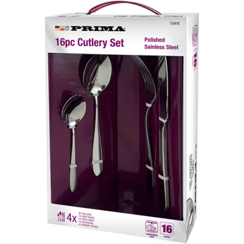 Prima Polished Stainless Steel Cutlery Set 16 Pack
