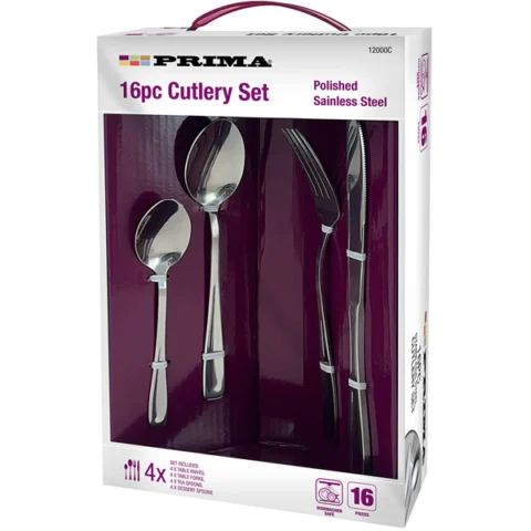 Prima Polished Stainless Steel Dining Cutlery Set 16 Pack