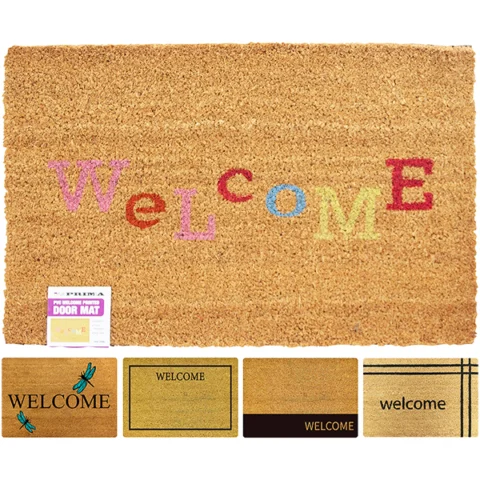 Prima PVC Natural Coir Printed Welcome Door Mat Assorted 40cm X 60cm