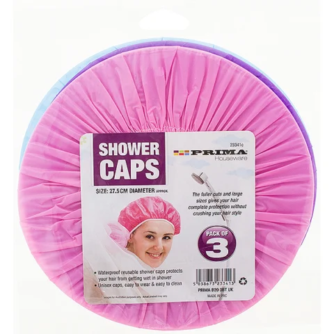 Prima Shower Caps Assorted Colours 27.5cm 3 Pack
