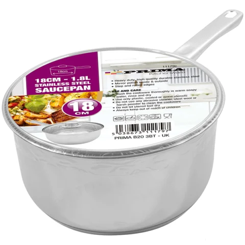 Prima Stainless Steel 18cm Saucepan With Glass Lid 1.8l