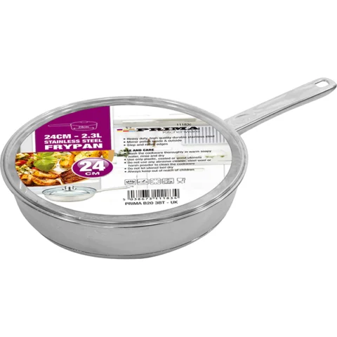 Prima Stainless Steel 24cm Fry Pan With Glass Lid 2.3l