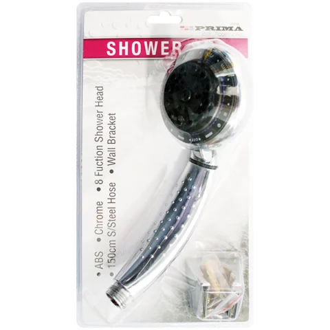 Prima Stainless Steel 8 Function Shower Head & 150cm Hose Set 2pc