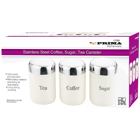 Prima Stainless Steel Cream Coffee, Sugar & Tea Dome Canisters Set 3pc