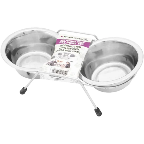 Prima Stainless Steel Double Diner 500ml Pet Bowl Set 3pc