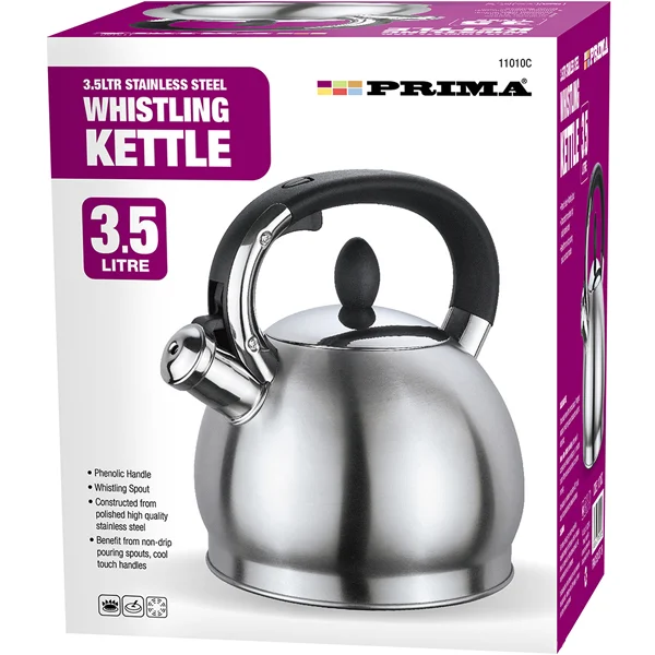 Prima Stainless Steel Silver Brushed Whistling Kettle 3.5L