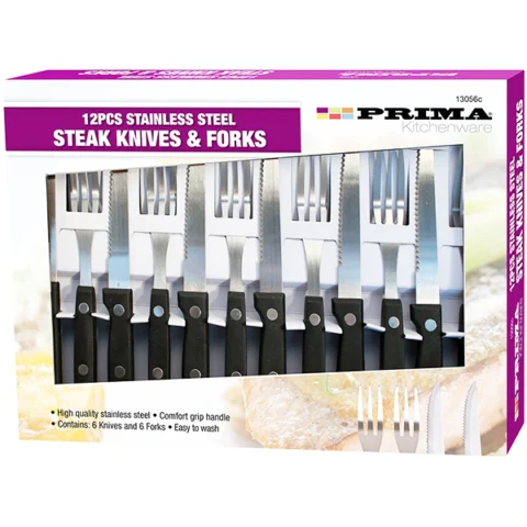 Prima Stainless Steel Steak Knives & Forks 12pc