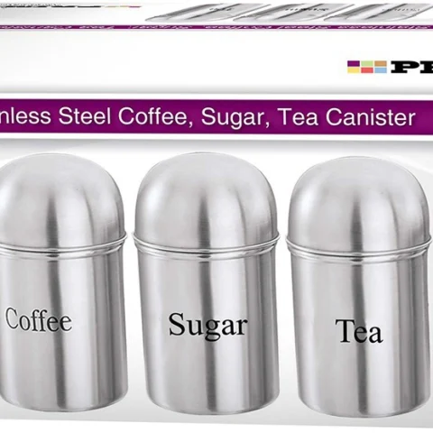 Prima Stainless Steel Tea, Coffee & Sugar 3pc Canister Set