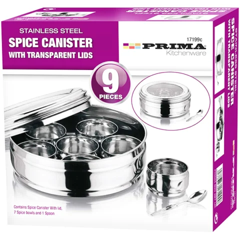 Prima Stainless Steel Transparent Lid Spice Canister Set 9pc