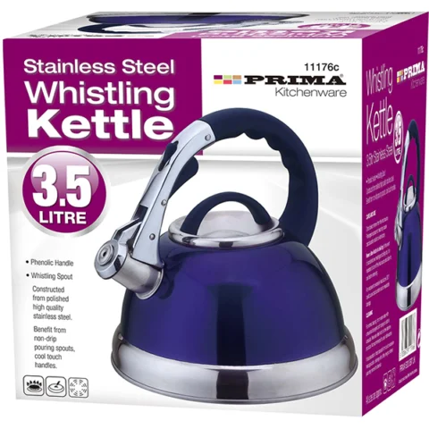 Prima Stainless Steel Whistling Kettle Blue & Chrome 3.5l