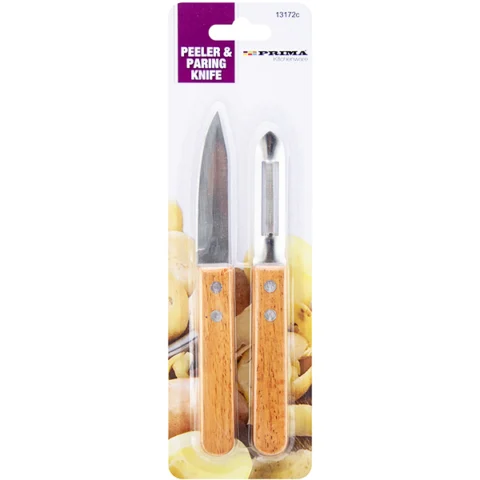 Prima Stainless Steel Wood Handle Peeler & Paring Knife Set 2pc