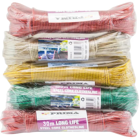 Prima Steel Core Clothesline 30m Assorted Colours